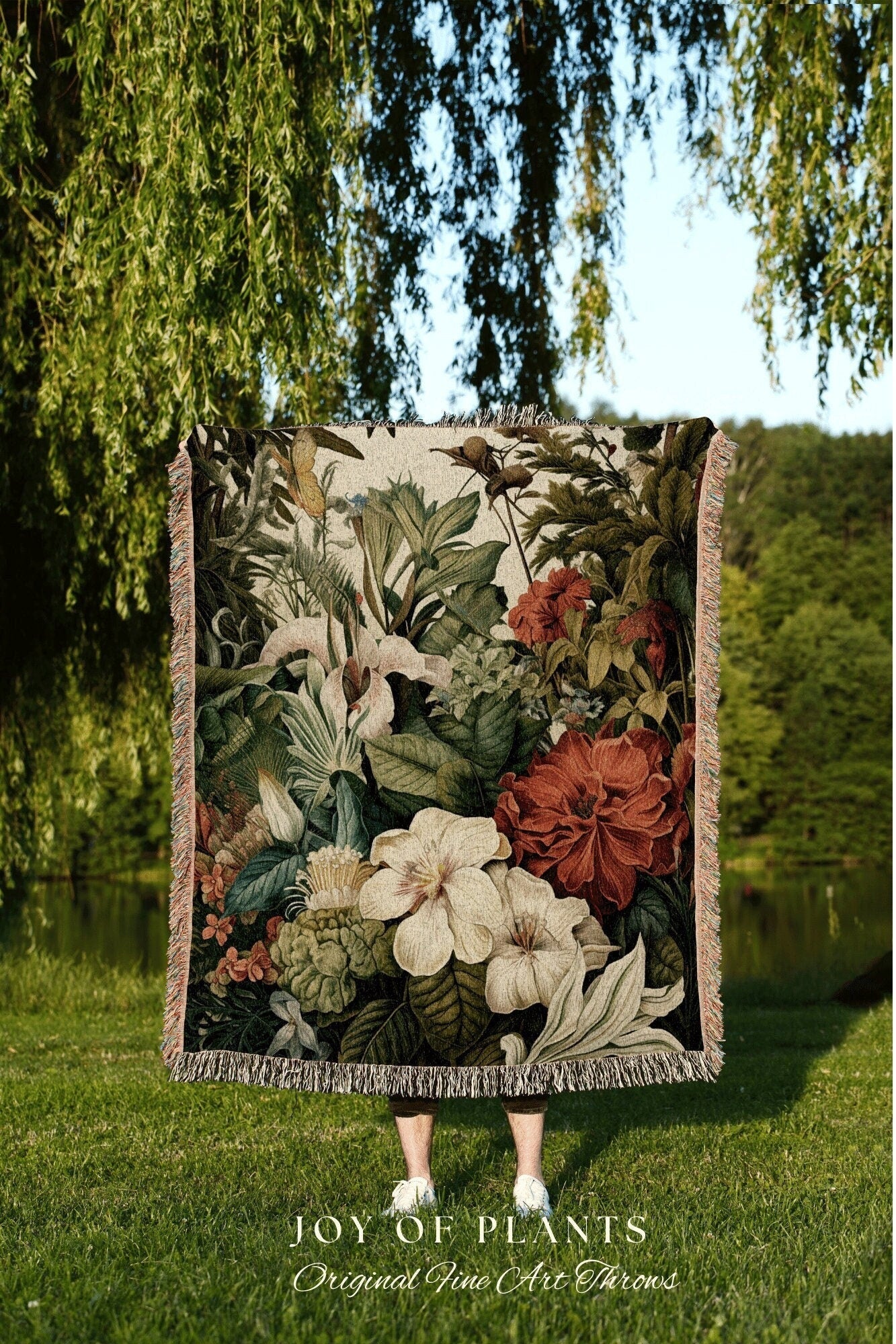 Tropical Wildflower Blanket Woven | Nature Blanket Woven Tapestry Botanical Fairy Grunge Decor Fairycore Art Cottagecore Blanket Botanical |