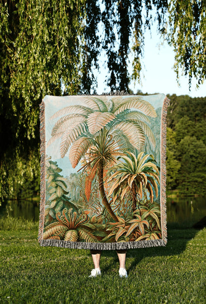 Tropical Ernst Haeckel Wall Decor | Palm Tree Woven Blanket | Woven Throw Blanket | Ernst Haeckel Wall Art | Vintage Tropical Home Decor |