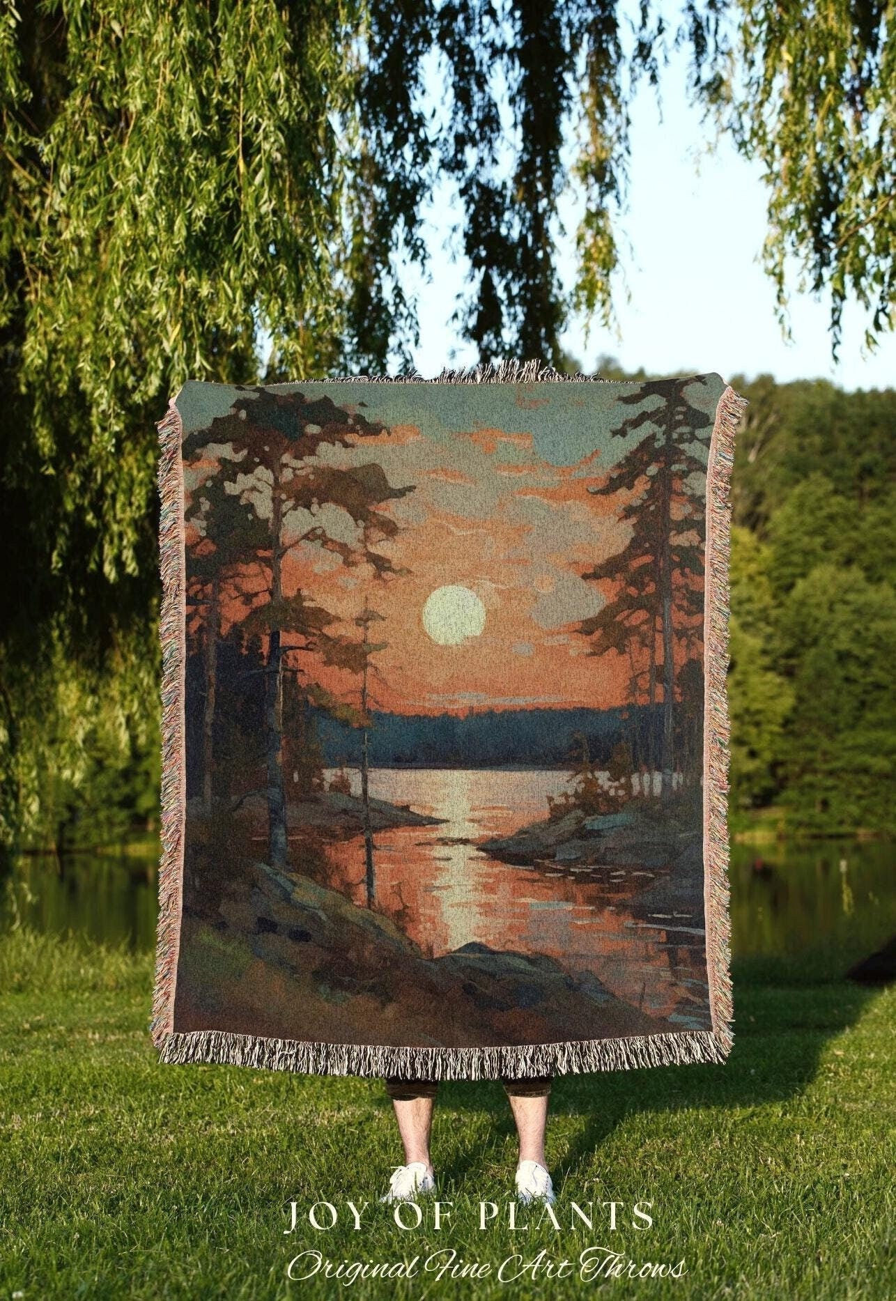 Moody Sunset Blanket | Boho Mountain Tapestry Rustic Home Decor Housewarming Gift Blanket Cactus Aesthetic Blanket Moody Lakehouse Wall Art