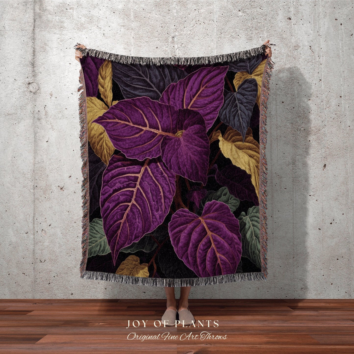 Dark Purple Botanical Blanket | Purple Houseplant Decor Blanket Tapestry Botanical Minimalist Room Decor Fairycore Pink Pastel Floral Plant