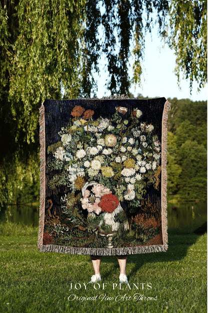 Floral Bouquet Woven Tapestry | Vintage Florals Woven Blanket | Custom Painting Blanket | Dark Academia Decor | Fine Art Woven Blanket Gift