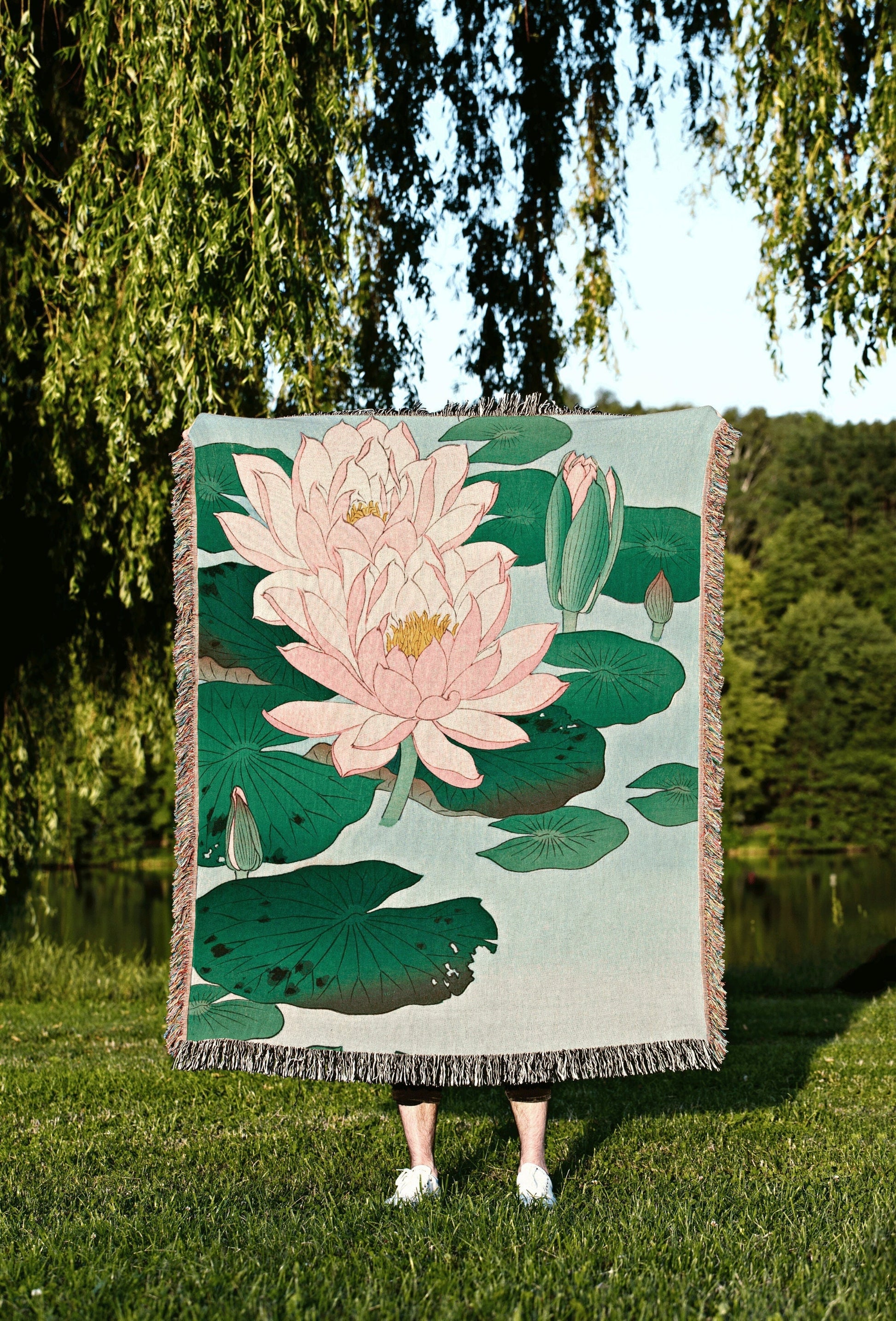 Water Lily Painting Floral Tapestry Japanese Art Wall Decor Woven Throw Blanket Japanese Tapestry Floral Throw Blanket Woven Tapestry Floral