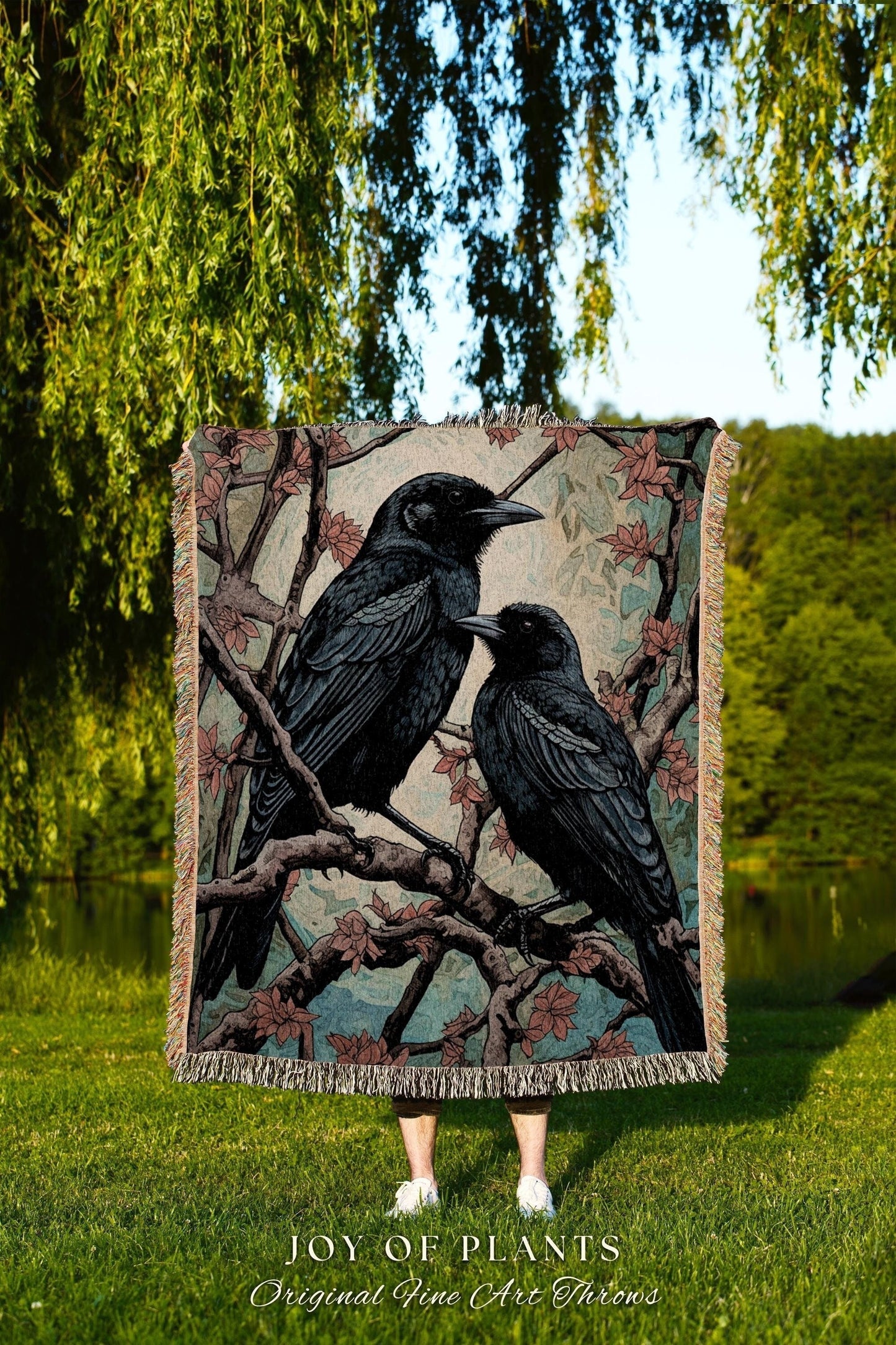 Dark Academia Raven Blanket Goth Aesthetic Crowcore Throw Blanket Woven Wall Hanging | Whimsigoth Room Decor Crowcore Dark Cottagecore Throw