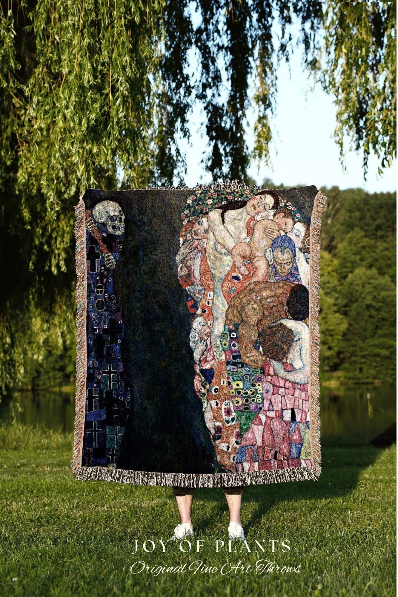 Death and Life Tapestry Painting Woven Wall Art | Gustav Klimt Sunflower Painting Fine Art Blanket Woven Throw | Famous Art Painting Blanket