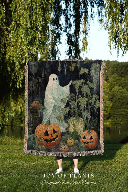 Vintage Halloween Art Tapestry Woven Throw Blanket | Macabre Home Decor Blanket Dark Academia Decor Bedroom Whimsigoth Decor Vintage Occult