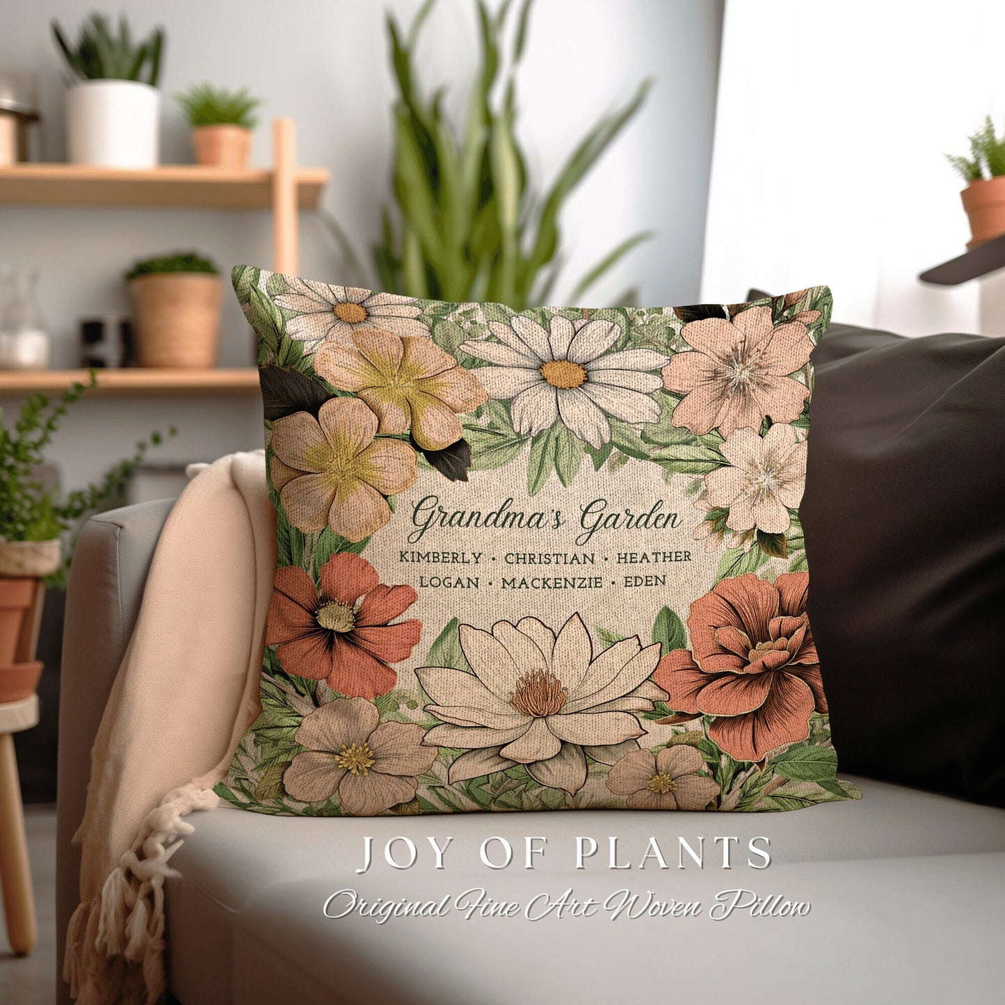 Birth Month Flower Garden Pillow | Custom Birth Month Flower Bouquet for Mom and Mimi's Garden Custom Birthflower Pillow Personalized Pillow