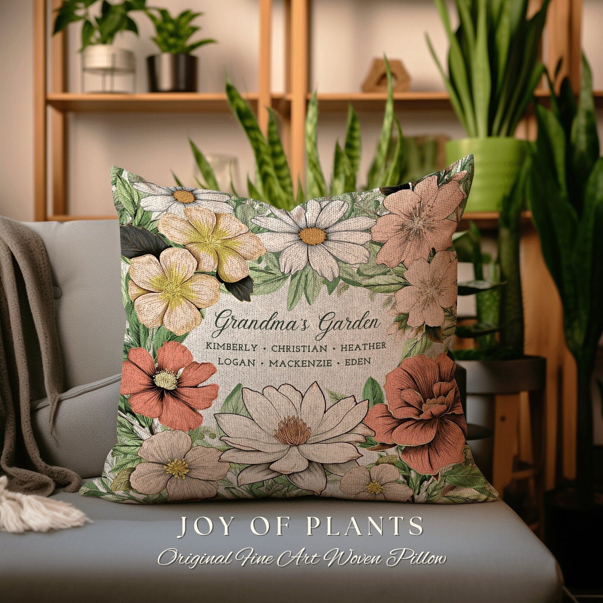 Personalized Birth Month Flower Garden Pillow | Custom Birth Month Flower Bouquet for Mom and Mimi's Garden Custom Birthflower Pillow Custom