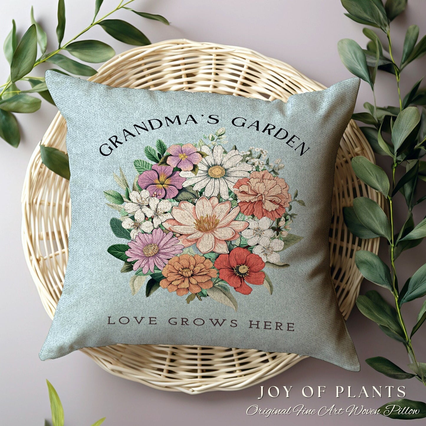 Grandma Garden Bouquet Pillow | Custom Birth Month Flower Bouquet for Mom and Grandma Garden Birthflower Pillow Personalized Bouquet Flowers