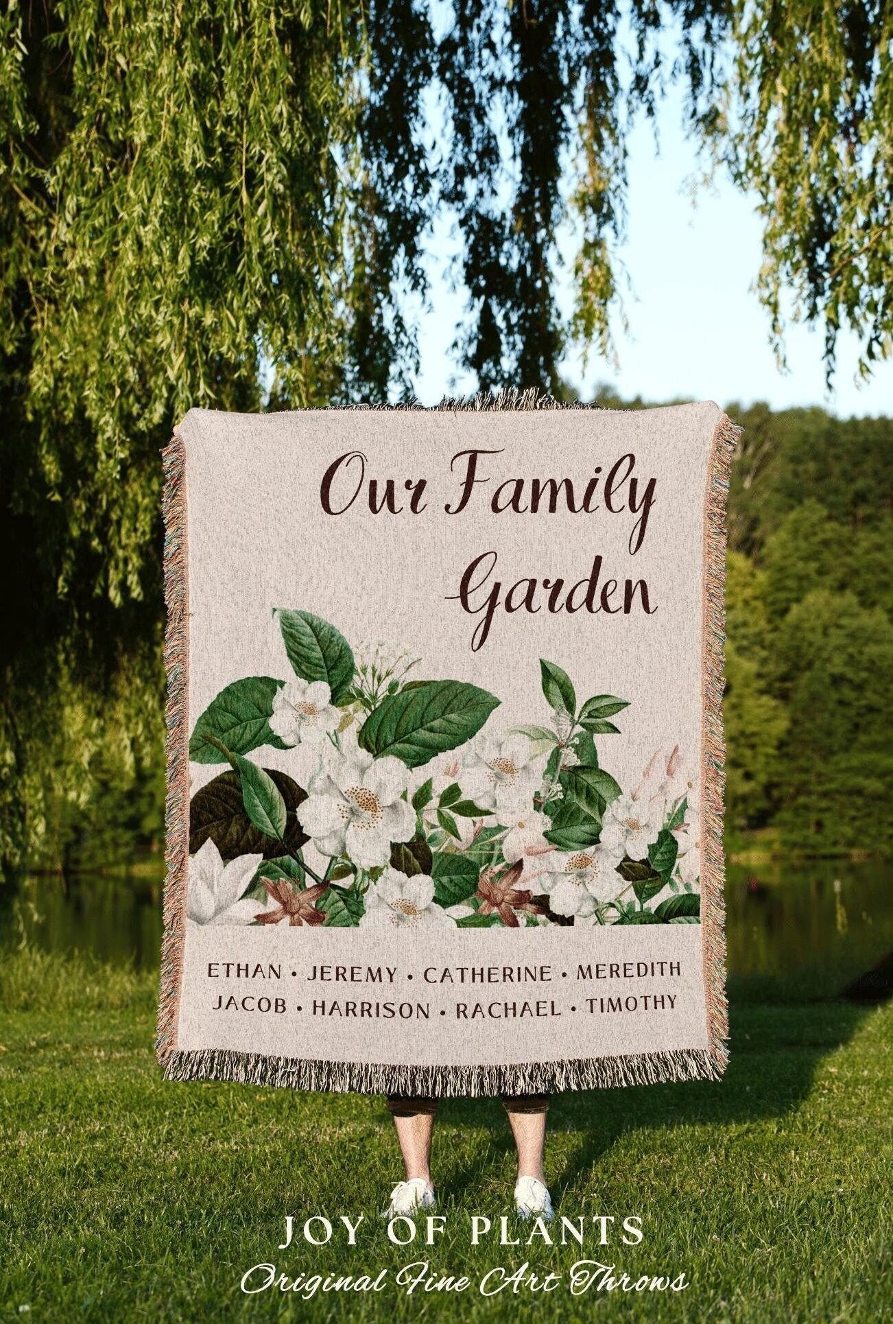 Floral Family Garden Blanket | Custom Mom Gift Custom Family Name Tapestry Grandkid's Names Grandmas Garden Thoughtful In-Law Gift Idea