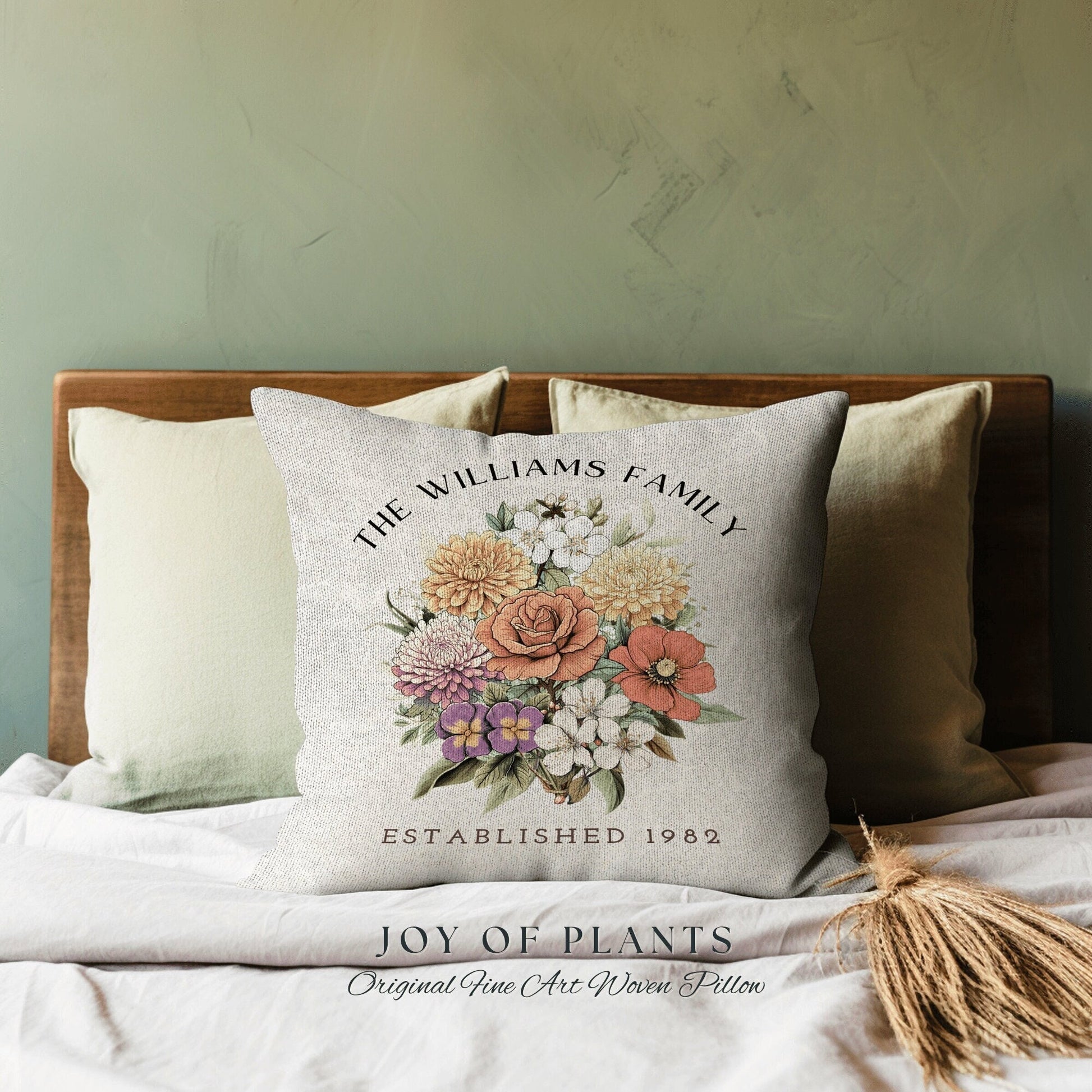 Family Birth Flower Bouquet Pillow | Personalized Birth Month Flower Bouquet for Mom and Grandma's Garden Custom Birthflower Pillow Custom |