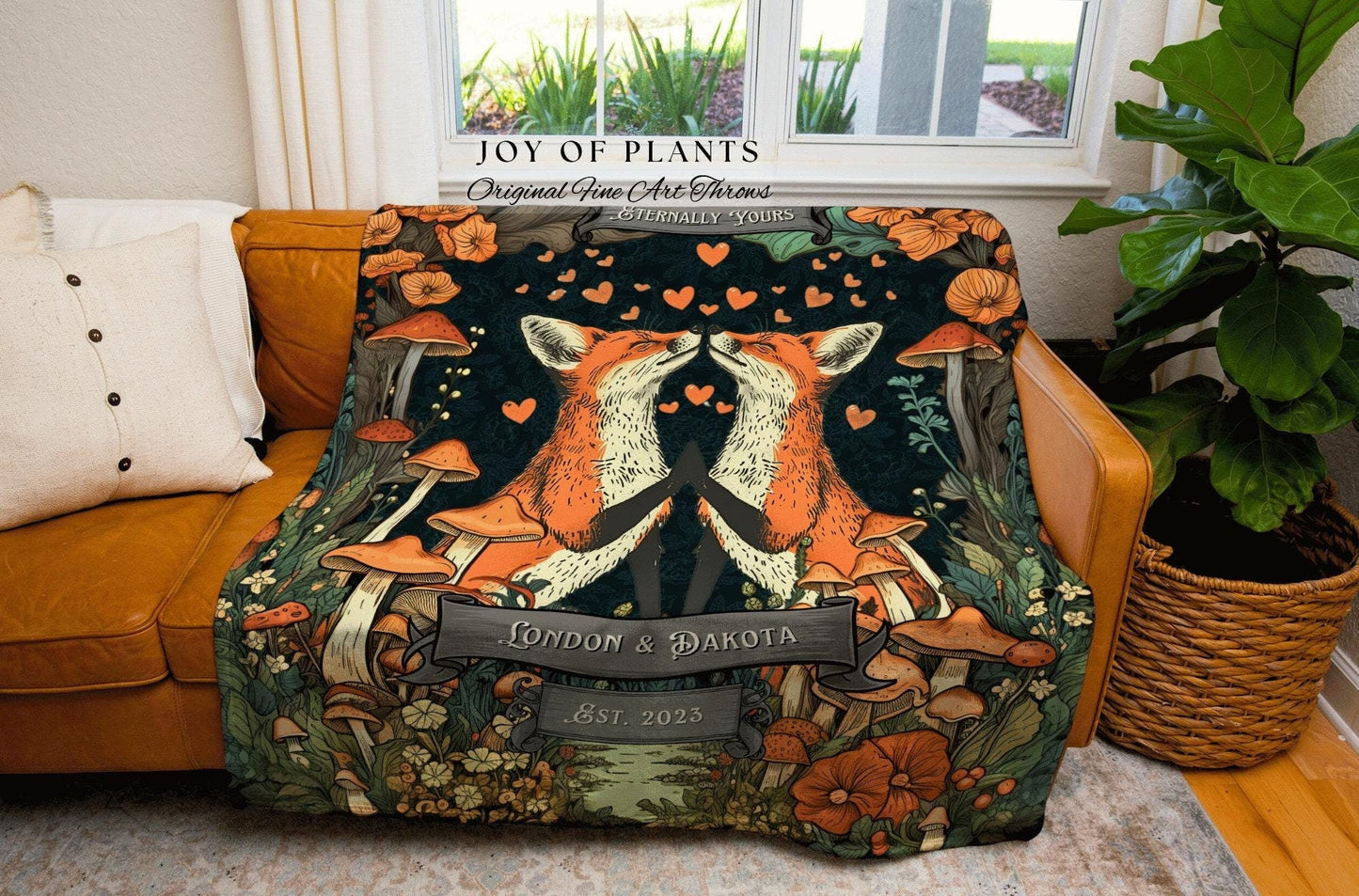 Woodland Animal Lovers Custom Fox Blanket | Forest Aesthetic Whimsical Boho Woodland Wedding Anniversary Cottagecore Gift Personalized |