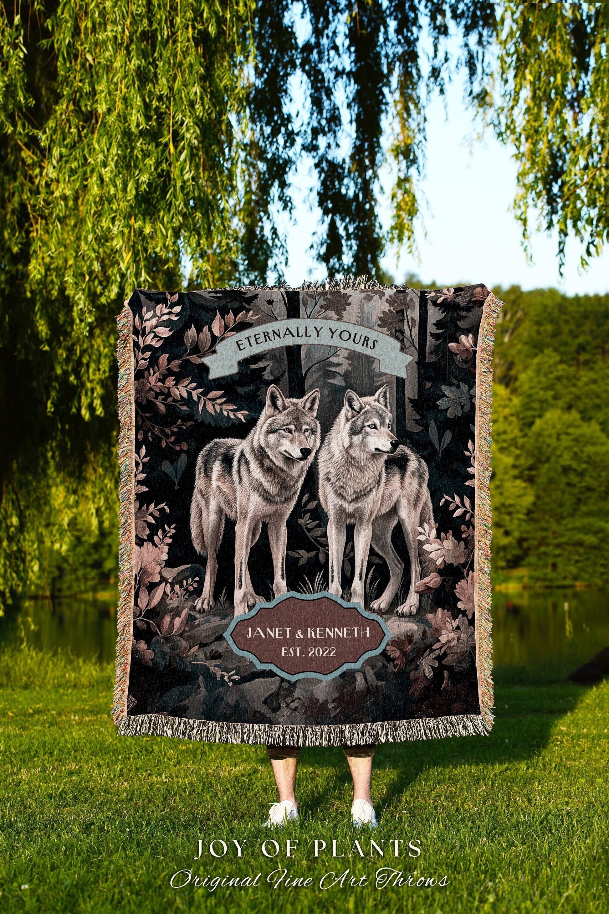 Mystic Grey Wolf Custom Couple Blanket | Unique Couple Gift Ideas Personalized Blanket Wedding Unique Dark Cottagecore Wolf Lover Throw |