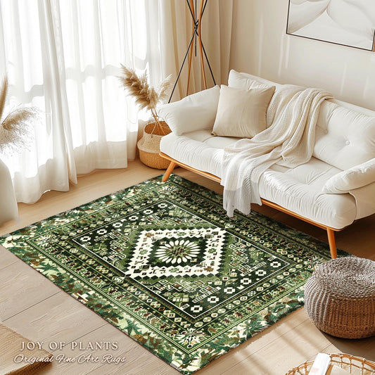 Olive Green Bedroom Rug | Emerald Aesthetic Room Decor Ornate Victorian Floor Rug Scandinavian Bedroom Accent Geometric Rug Nordic Inspired