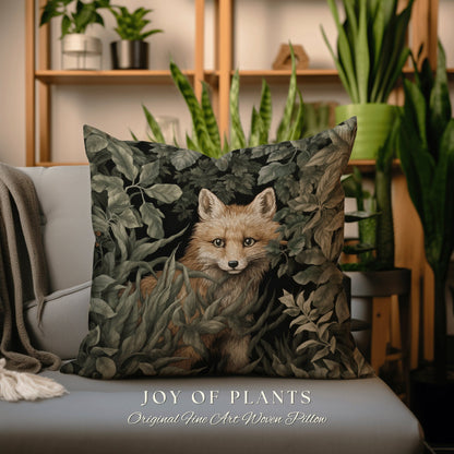 Botanical Fox Pillow Woven | William Morris Inspired Pillow Woodland Decor Pillow Maximalist Home Decor Throw Pillow Botanical Fox Throw |