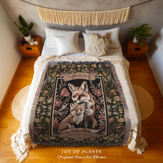 Nostalgic Cottagecore Custom Fox Parent & Child Blanket Cozy Woodland Personalized Rustic Woodland Tapestry Throw Sentimental Gift for Mom