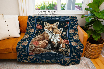 To the Moon & Back Custom Fox Parent Child Blanket Cozy Woodland Throw Personalized Nostalgic Cottagecore Sentimental Gift for Dad or Mom