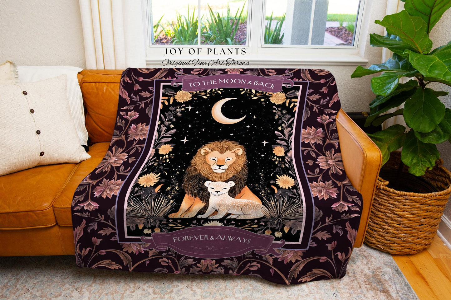 Personalized Lion Blanket for Mom from Child Cozy Starry Night Sentimental Decor Custom Parent Throw, To the Moon & Back, Heartfelt Dad Gift