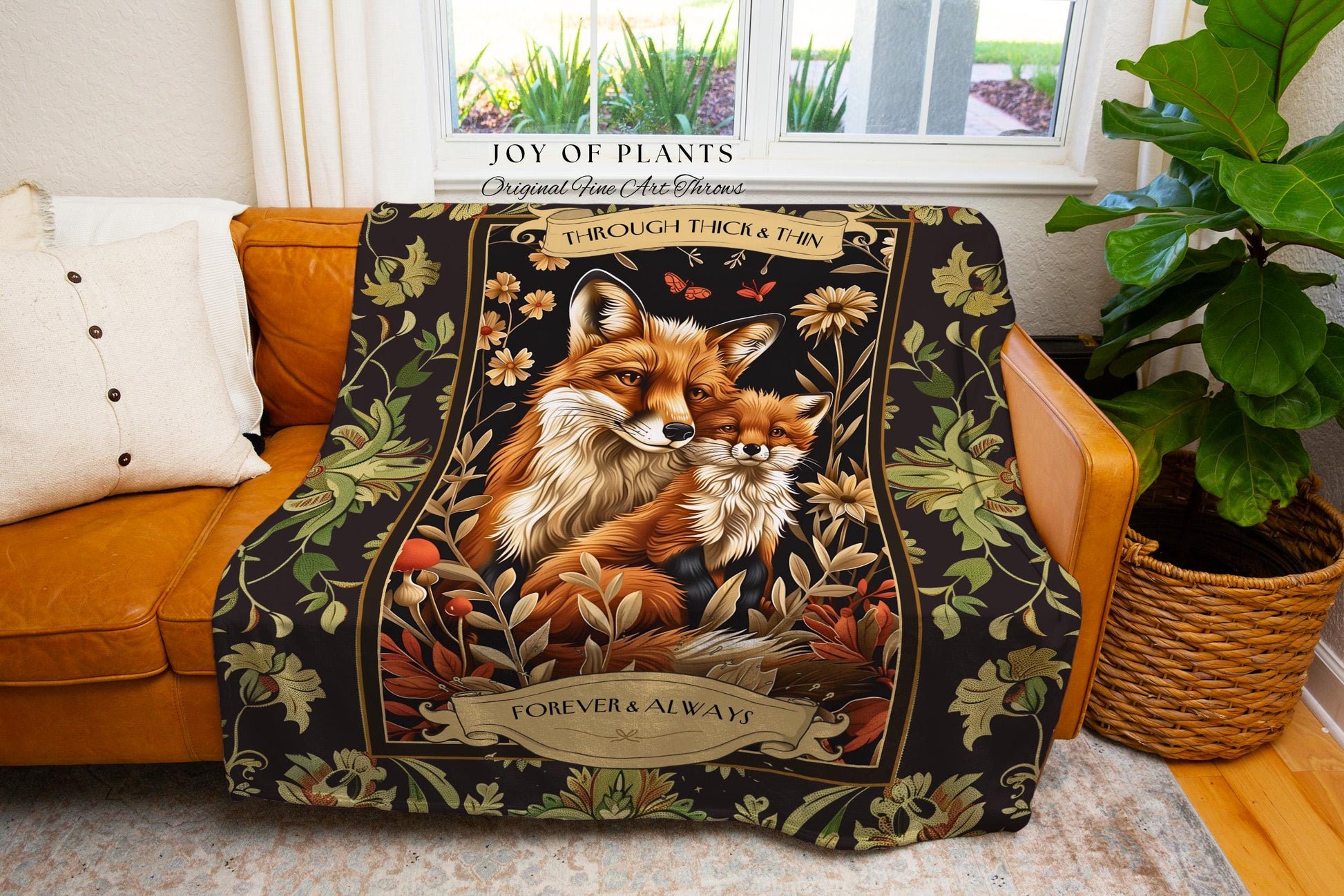 Custom Family Fox Blanket Personalized Cozy Vintage Cottagecore Decor | Woodland Animal Art Meaningful Gift for Parent & Child Customizable