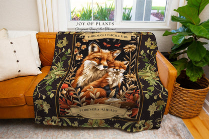 Custom Family Fox Blanket Personalized Cozy Vintage Cottagecore Decor | Woodland Animal Art Meaningful Gift for Parent & Child Customizable