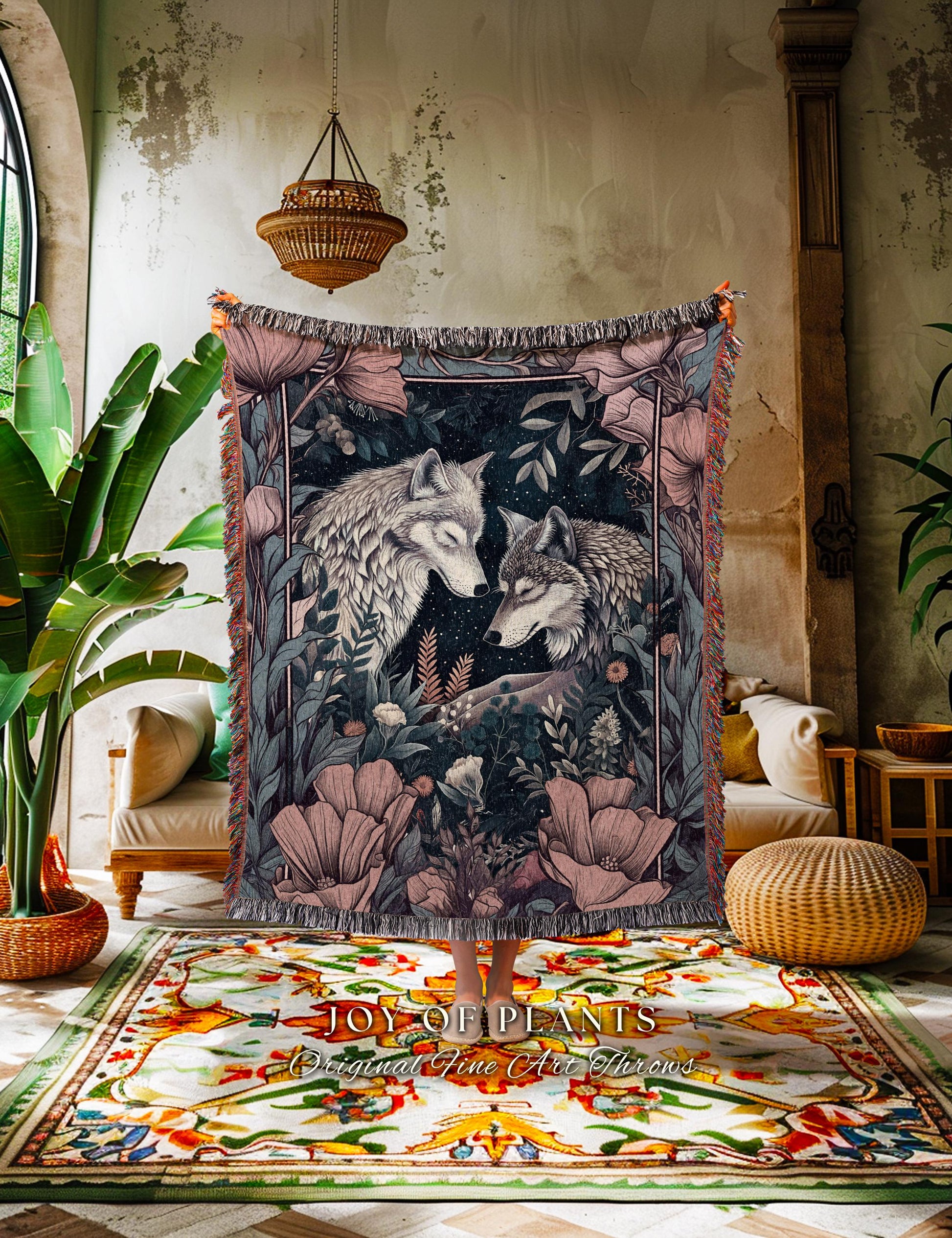 Amethyst Purple Forest Spirit Blanket | Ethereal Woodland Magical Wolf Woven Wall Tapestry Gift for Wolf Lover Ethereal Woods Maximalist |