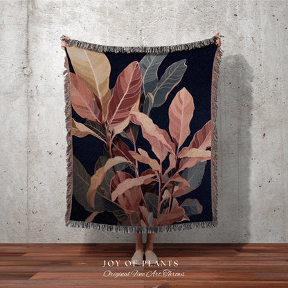 Earth Tones Woven Throw Blanket | Ficus Houseplant Blanket Tapestry Botanical Minimalist Room Decor Fairycore Floral Plant Lover Vintage Art