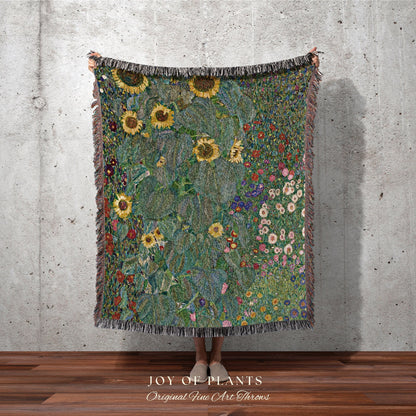 Klimt Tapestry 'Farm Garden with Sunflowers' | Gustav Klimt Sunflower Painting Fine Art Blanket Woven Throw | Famous Art Painting Blanket |