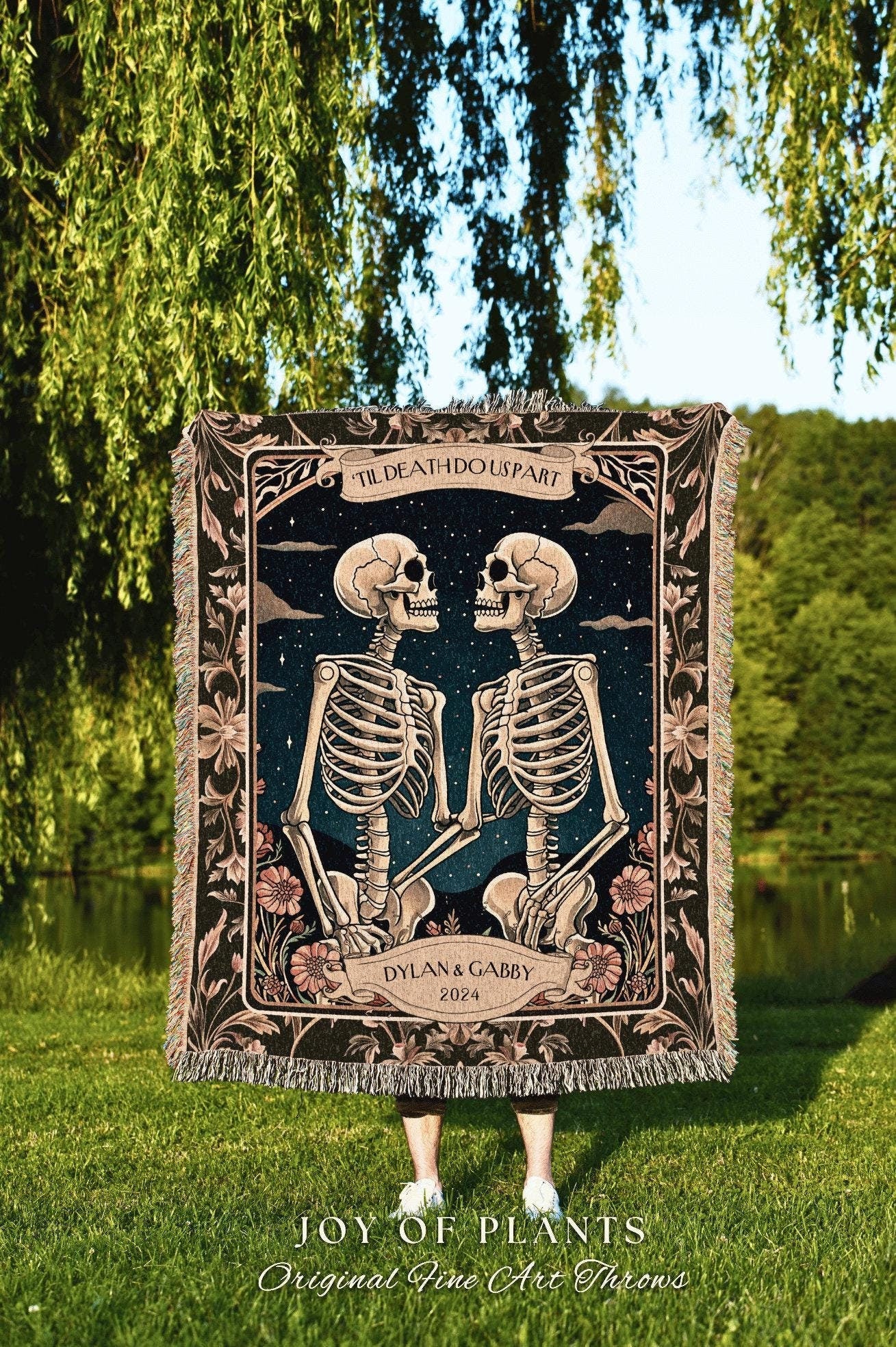 Skeleton Friends Personalized Bestie Blanket | Mystic Aesthetic Whimsical Dark Woodland Gothic Best Friend Blanket Cottagecore Gift for BFF