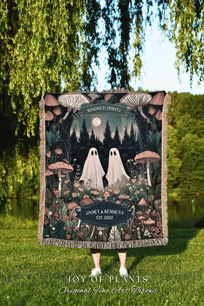 Woodland Spirits Personalized Cozy Blanket | Cottagecore Wedding Anniversary Gift Personalized Mr & Mrs Custom Ghost Couple Tapestry Woven |