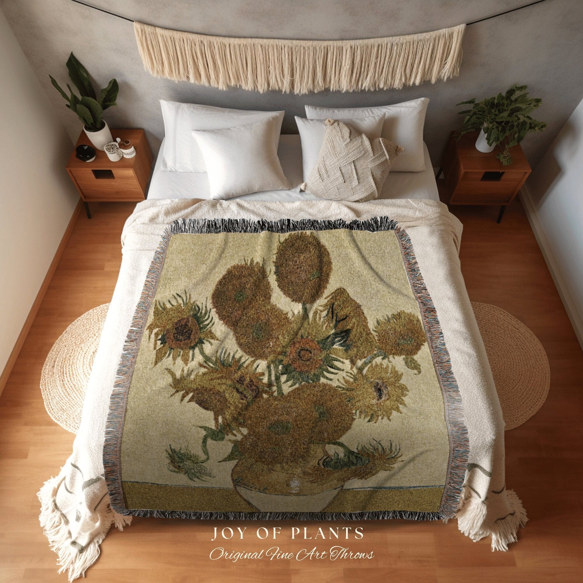 Sunflower Woven Throw Blanket | Vincent Van Gogh Tapestry Aesthetic | Nature Woven Blanket | Art Teacher Gift | Custom Painting Blanket |