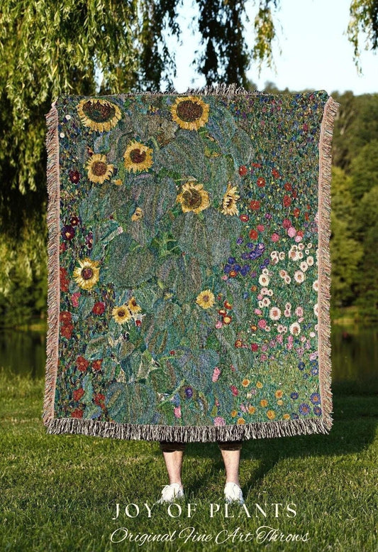 Klimt Tapestry 'Farm Garden with Sunflowers' | Gustav Klimt Sunflower Painting Fine Art Blanket Woven Throw | Famous Art Painting Blanket |