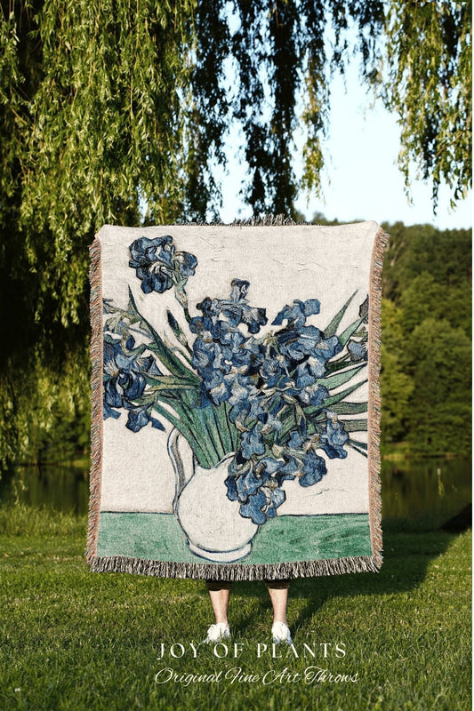 Van Gogh Irises Woven Tapestry | Wildflower Woven Blanket | Fine Art Painting Blanket | Dark Academia Decor | Fine Art Woven Blanket Gift |