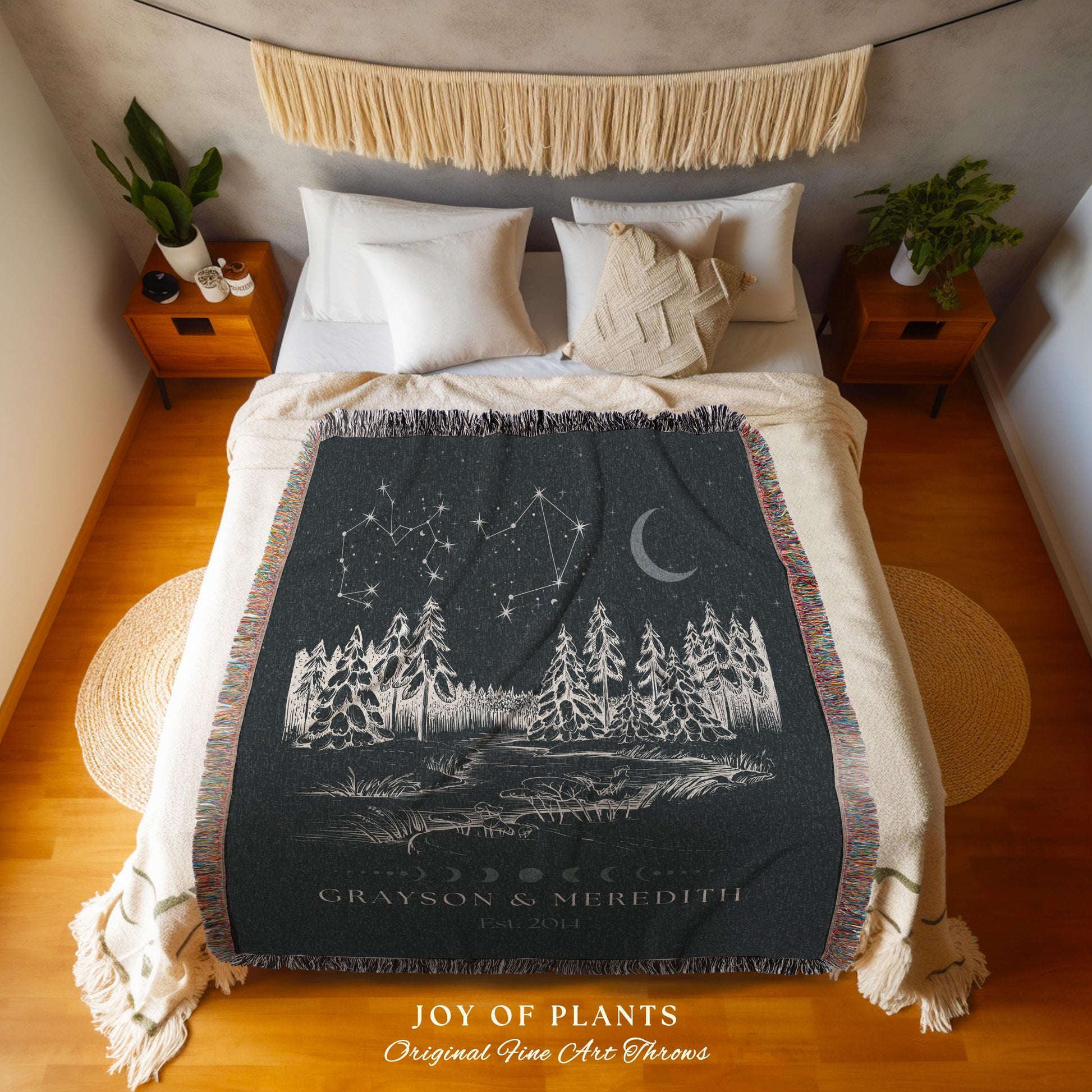 Woodland Night Sky Custom Blanket | Celestial Landscape Anniversary Wall Art Celestial Aesthetic Zodiac Sign Couples Custom Constellation |
