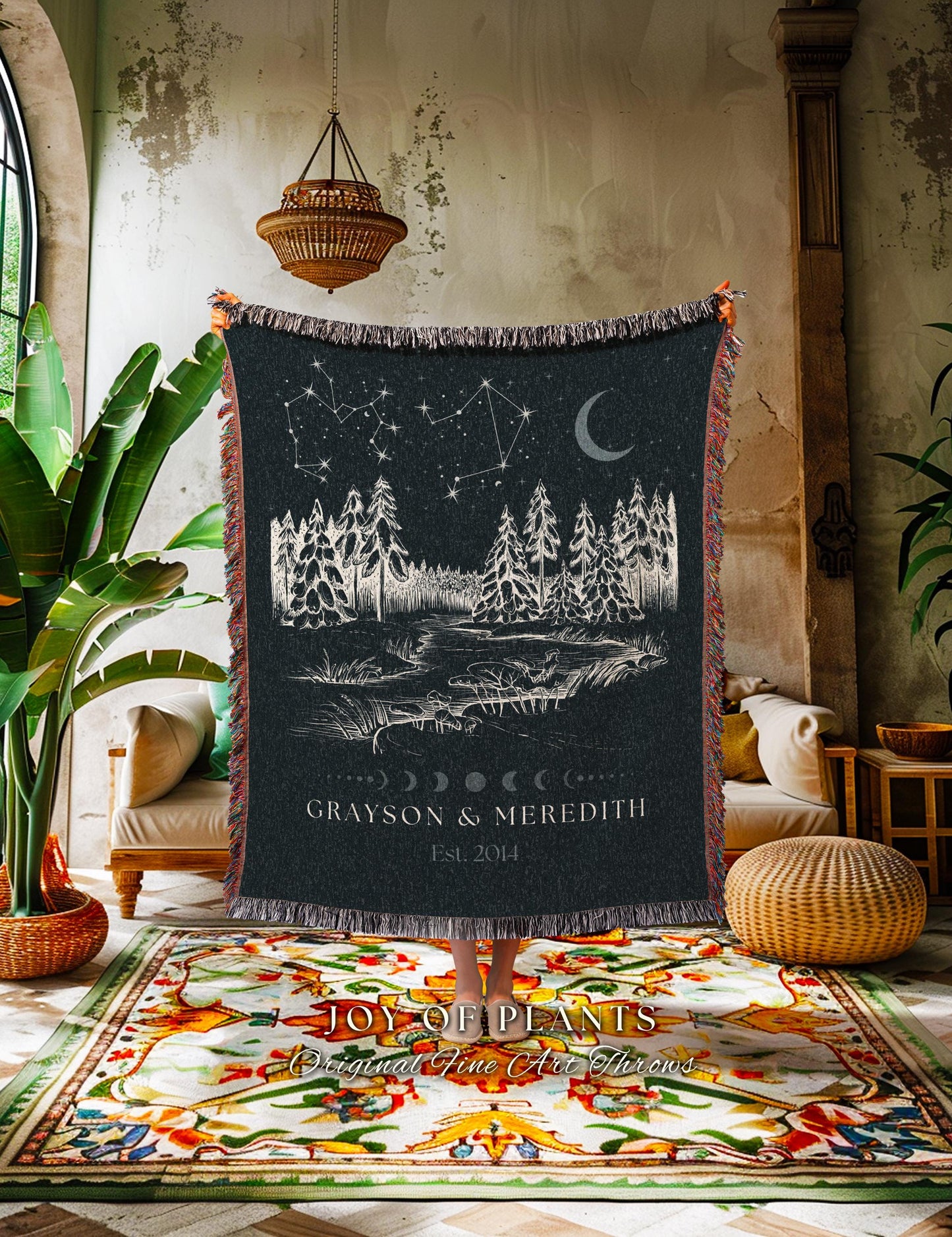 Woodland Night Sky Custom Blanket | Celestial Landscape Anniversary Wall Art Celestial Aesthetic Zodiac Sign Couples Custom Constellation |