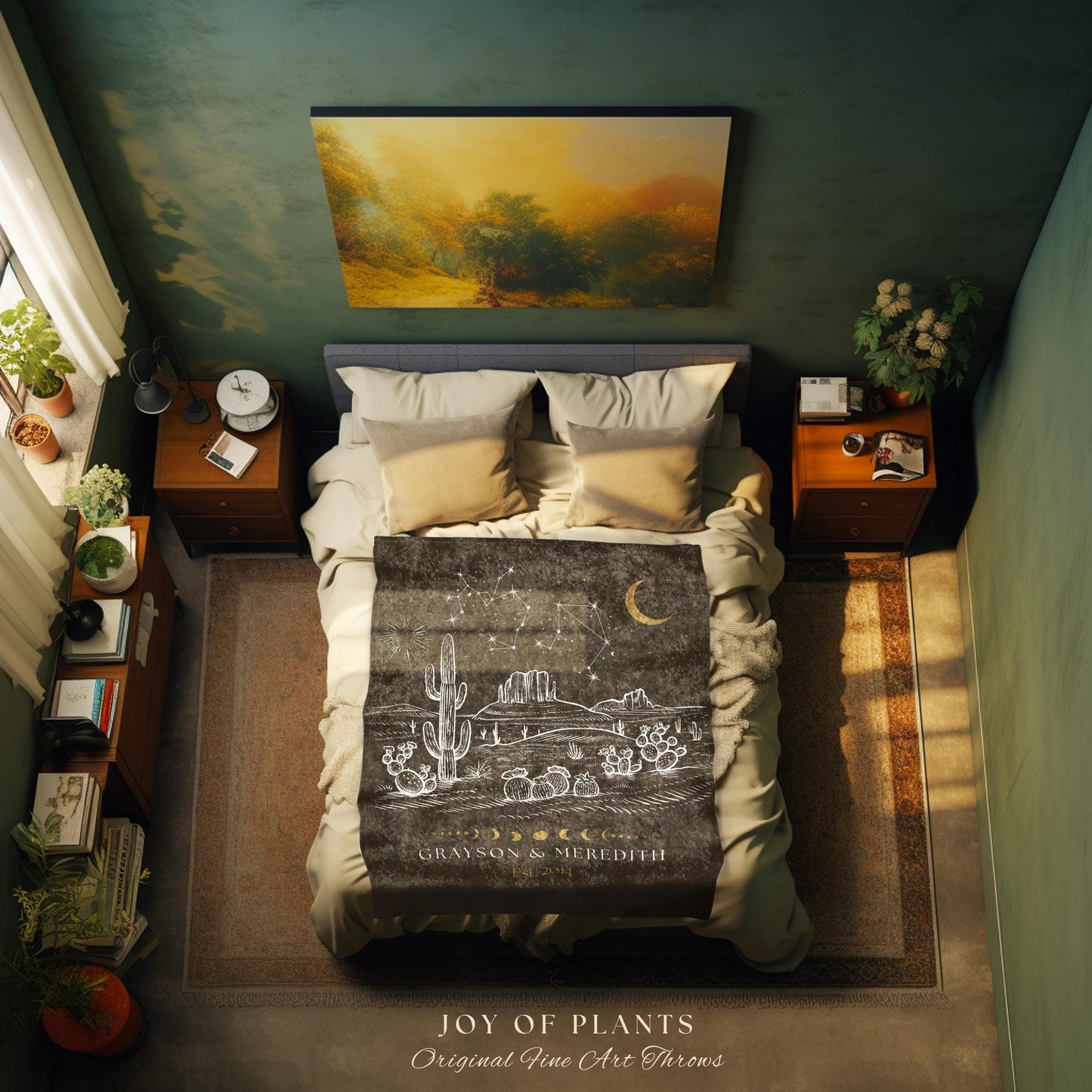 Desert Aesthetic Cosmic Couple Blanket | Trendy Southwestern Wall Art Modern Desert Aesthetic Zodiac Sign Couples Custom Constellation Cute