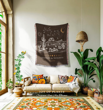 Desert Aesthetic Cosmic Couple Blanket | Trendy Southwestern Wall Art Modern Desert Aesthetic Zodiac Sign Couples Custom Constellation Cute