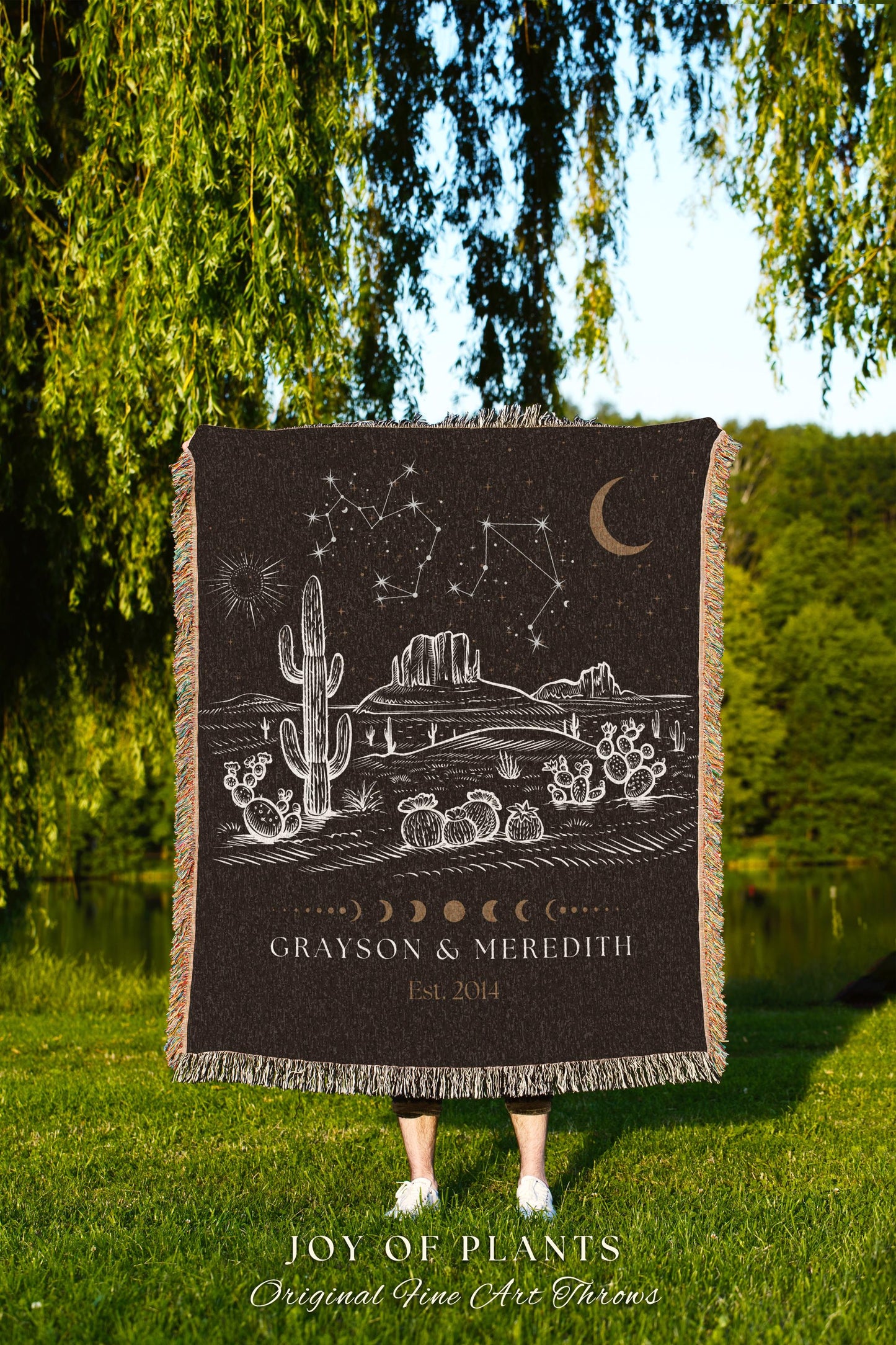 Desert Aesthetic Cosmic Couple Blanket | Trendy Southwestern Wall Art Modern Desert Aesthetic Zodiac Sign Couples Custom Constellation Cute