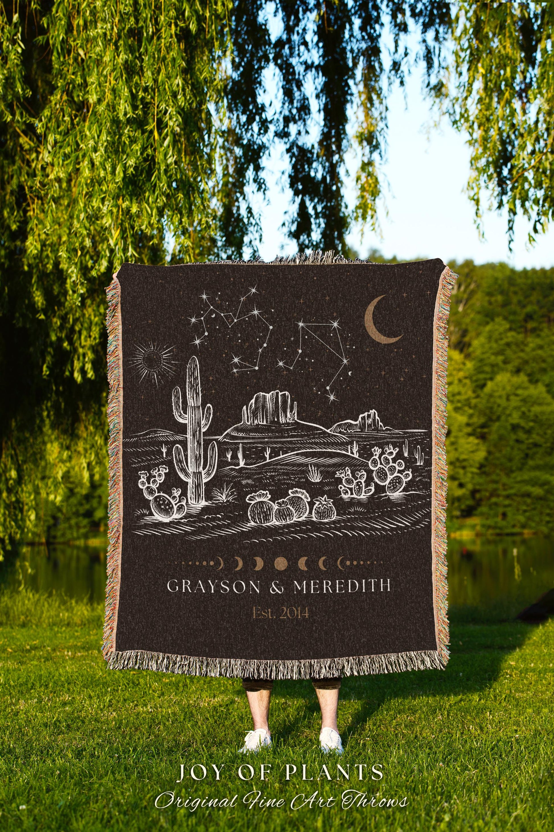 Desert Aesthetic Cosmic Couple Blanket | Trendy Southwestern Wall Art Modern Desert Aesthetic Zodiac Sign Couples Custom Constellation Cute