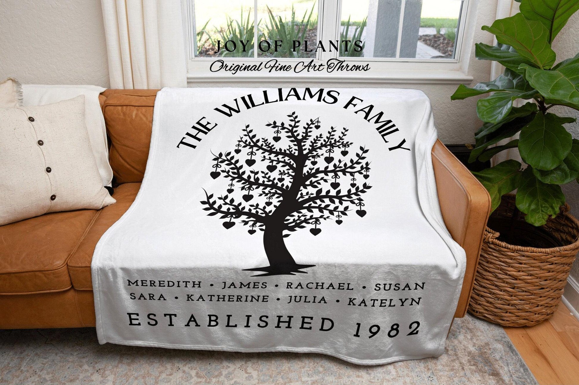 Meaningful Family Blanket Woven | Custom Family Tree Personalized Tapestry Meaningful Unique Thoughtful Gift for Mom Sentimental Family Gift