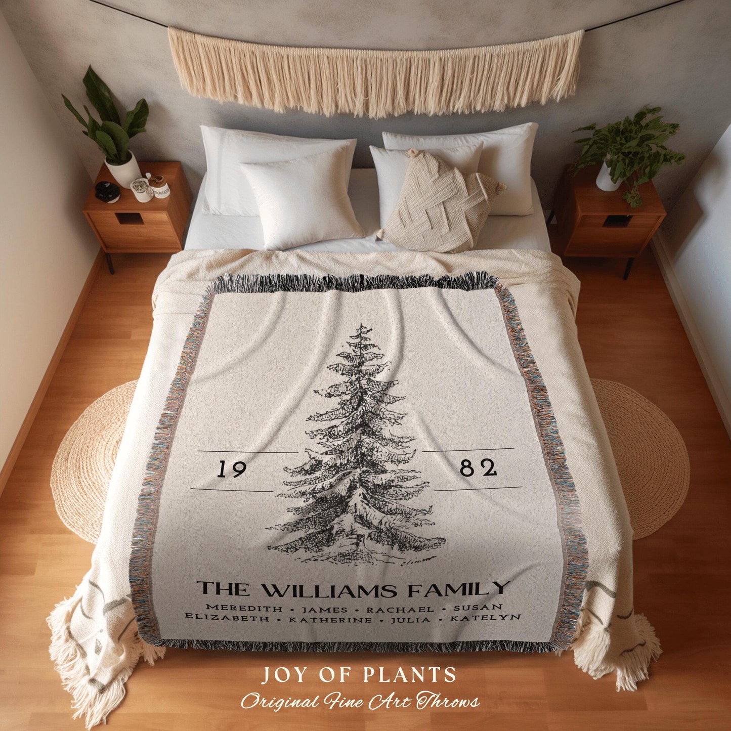 Vintage Family Tree Blanket | Christmas Gift Custom Family Tree Personalized Tapestry Meaningful Gift for Grandma Sentimental Family Gift |