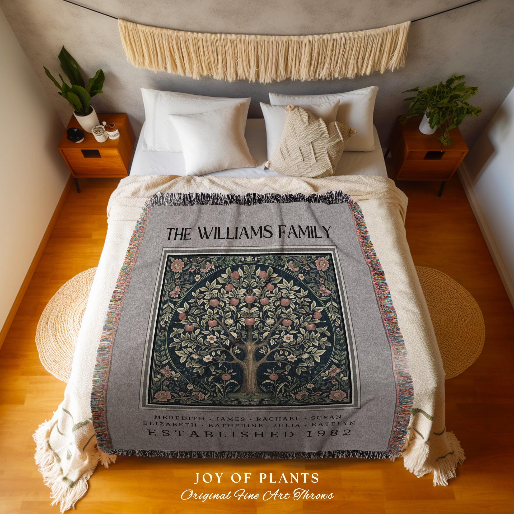 Cozy Family Tree Heritage Blanket | Personalized Keepsake Tapestry Custom Gift From Grandchildren Sentimental Last Name and Established Date