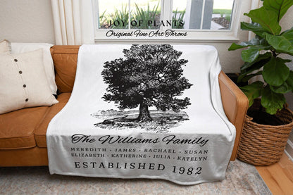 Vintage Family Tree Blanket | Woven Tapestry Personalized Family Gift Meaningful | Thoughtful Gift for Grandma Sentimental Gift for Family |