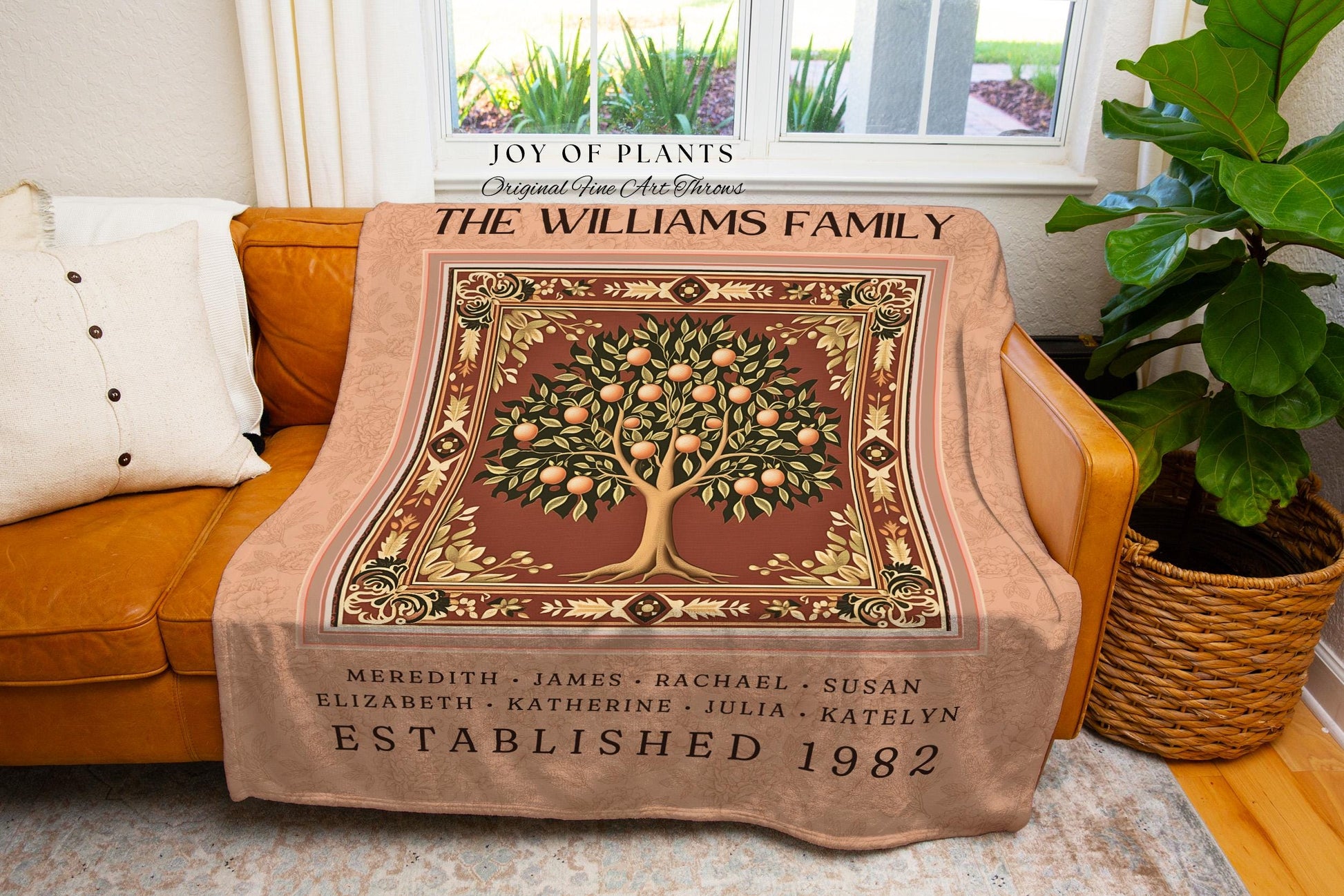 Boho Family Tree Blanket Ancestry Throw with Names Custom Keepsake Gift Personalized Family Heirloom Tapestry Tree of Life Bohemian Decor