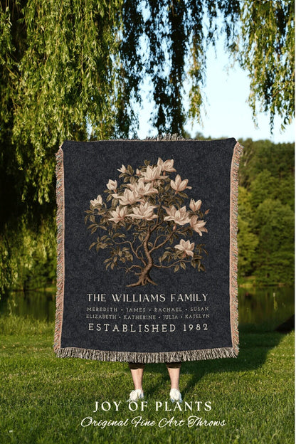 Magnolia Blanket Last Name Custom | Gift Custom Family Tree Personalized Mother's Day Gift Custom Blanket for Mom Sentimental Family Gift |