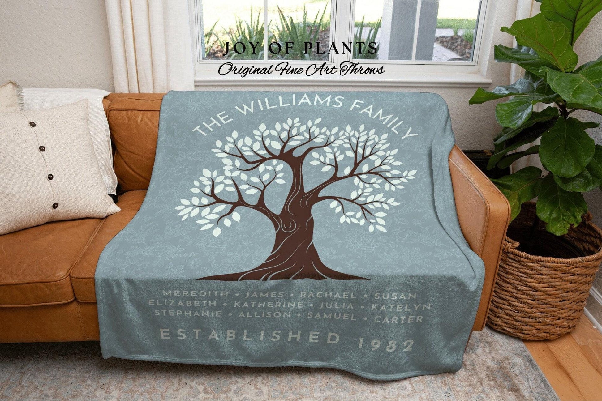 Custom Family Tree Blanket | Woven Tapestry Personalized Family Gift Meaningful | Thoughtful Gift for Grandmom Sentimental Gift for Family |