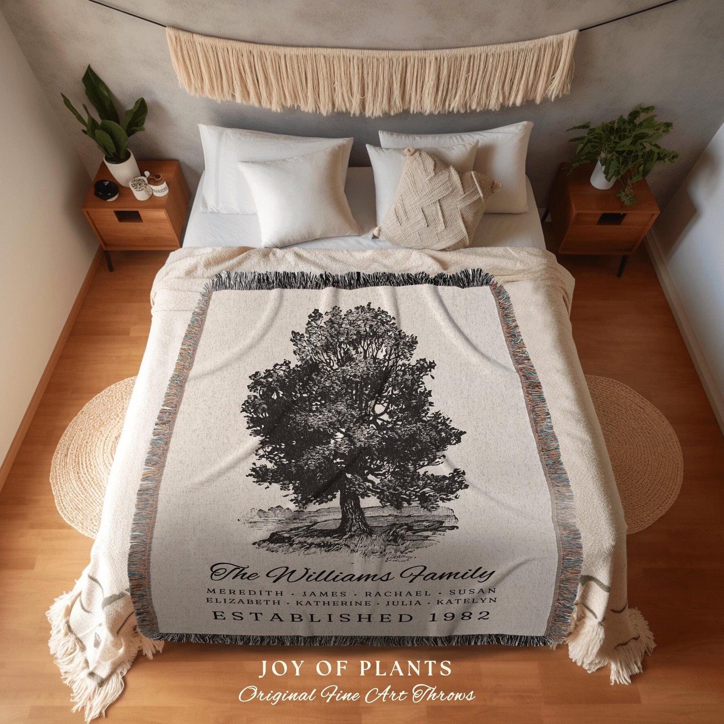 Vintage Family Tree Blanket | Woven Tapestry Personalized Family Gift Meaningful | Thoughtful Gift for Grandma Sentimental Gift for Family |