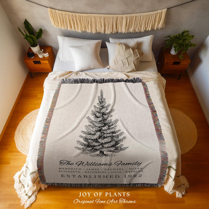 Rustic Holiday Family Tree Blanket Custom Names Heritage Tapestry Throw | Victorian Style Personalized Cozy Farmhouse Christmas Decor Gift