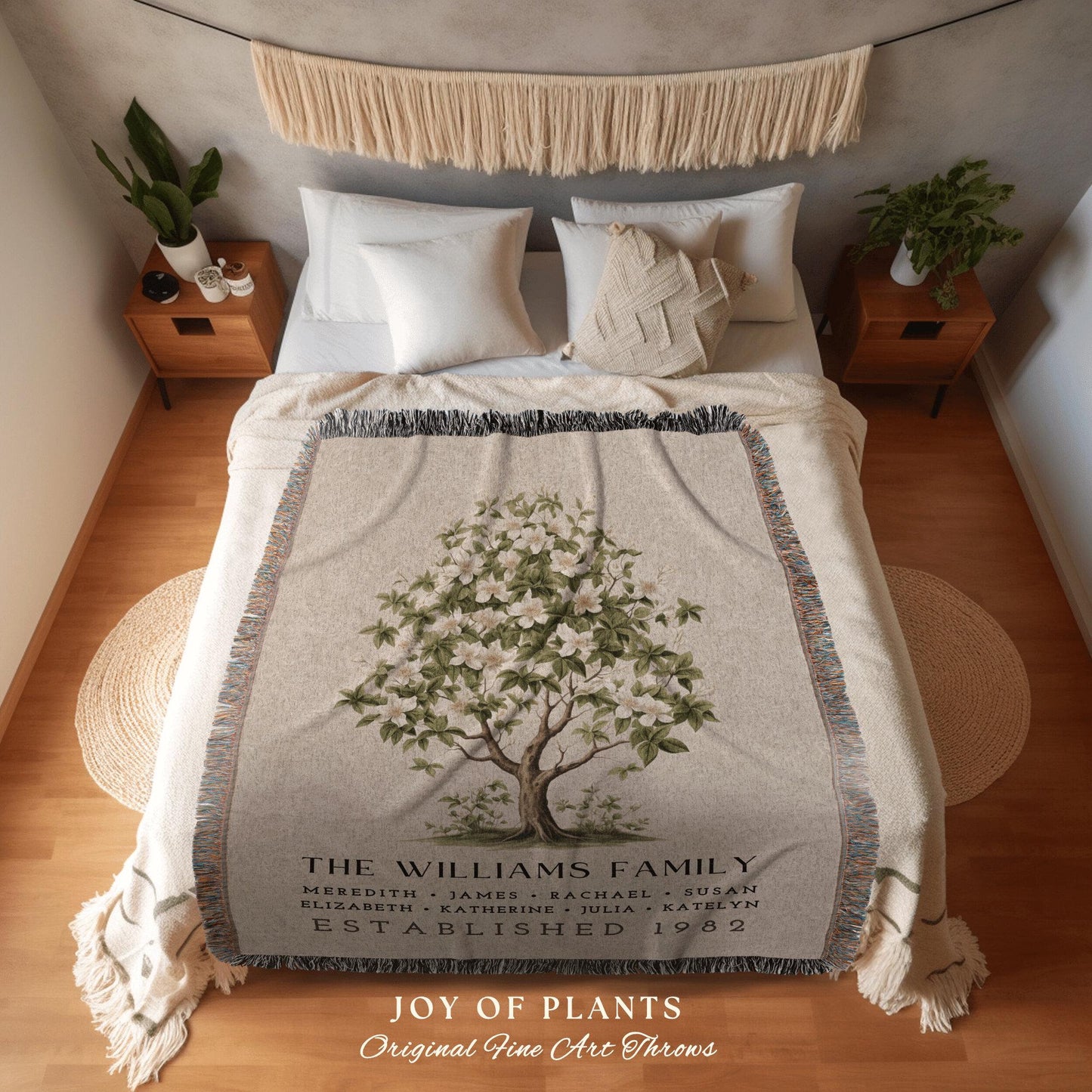 Family Name Tree Blanket | Gift Custom Family Tree Personalized Mother's Day Gift Meaningful Custom Blanket for Mom Sentimental Family Tree