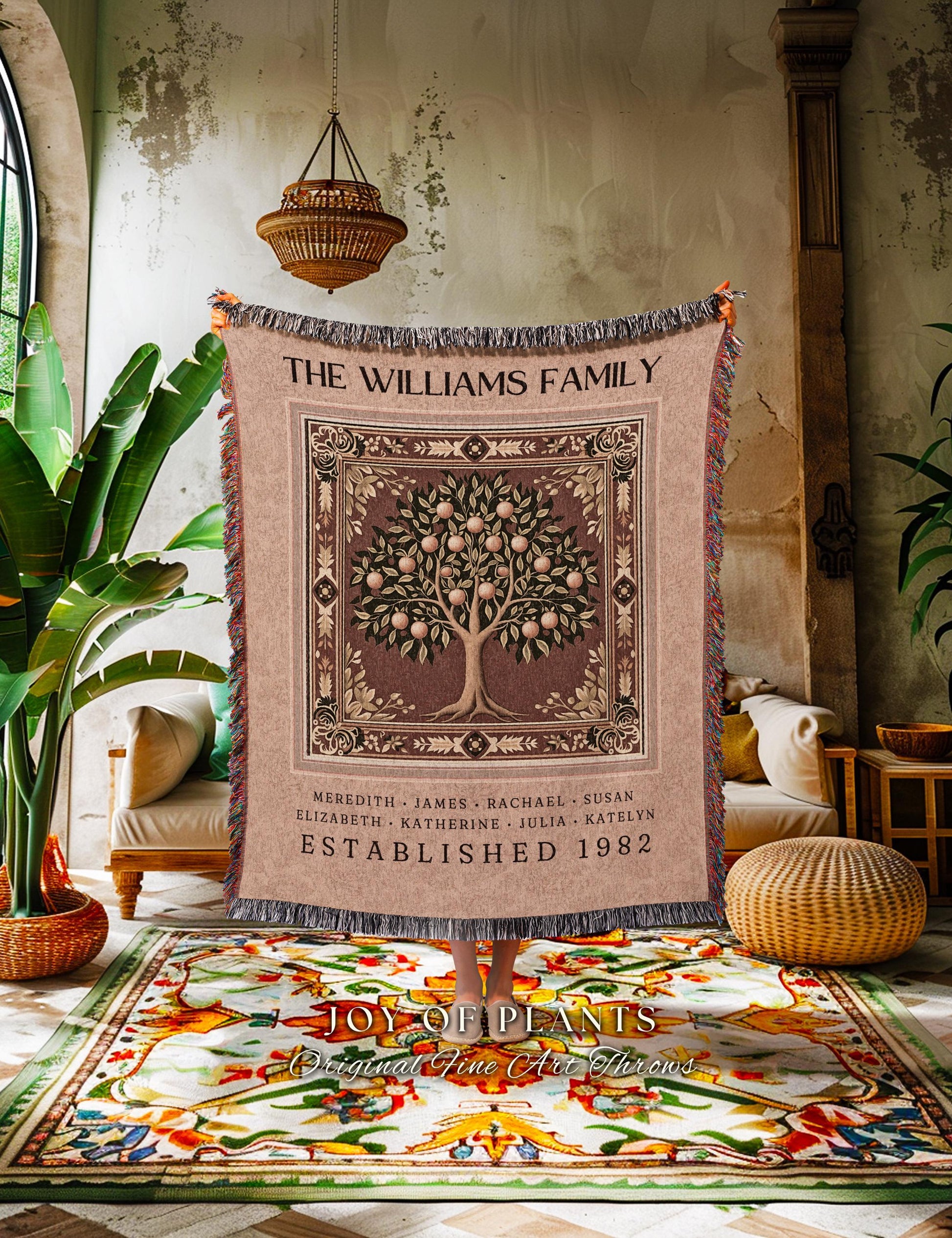 Boho Family Tree Blanket Ancestry Throw with Names Custom Keepsake Gift Personalized Family Heirloom Tapestry Tree of Life Bohemian Decor