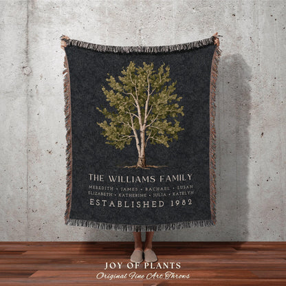 Birch Tree Woven Blanket | Custom Family Tree Personalized Mother's Day Gift Meaningful Custom Blanket for Grandma Sentimental Family Art |