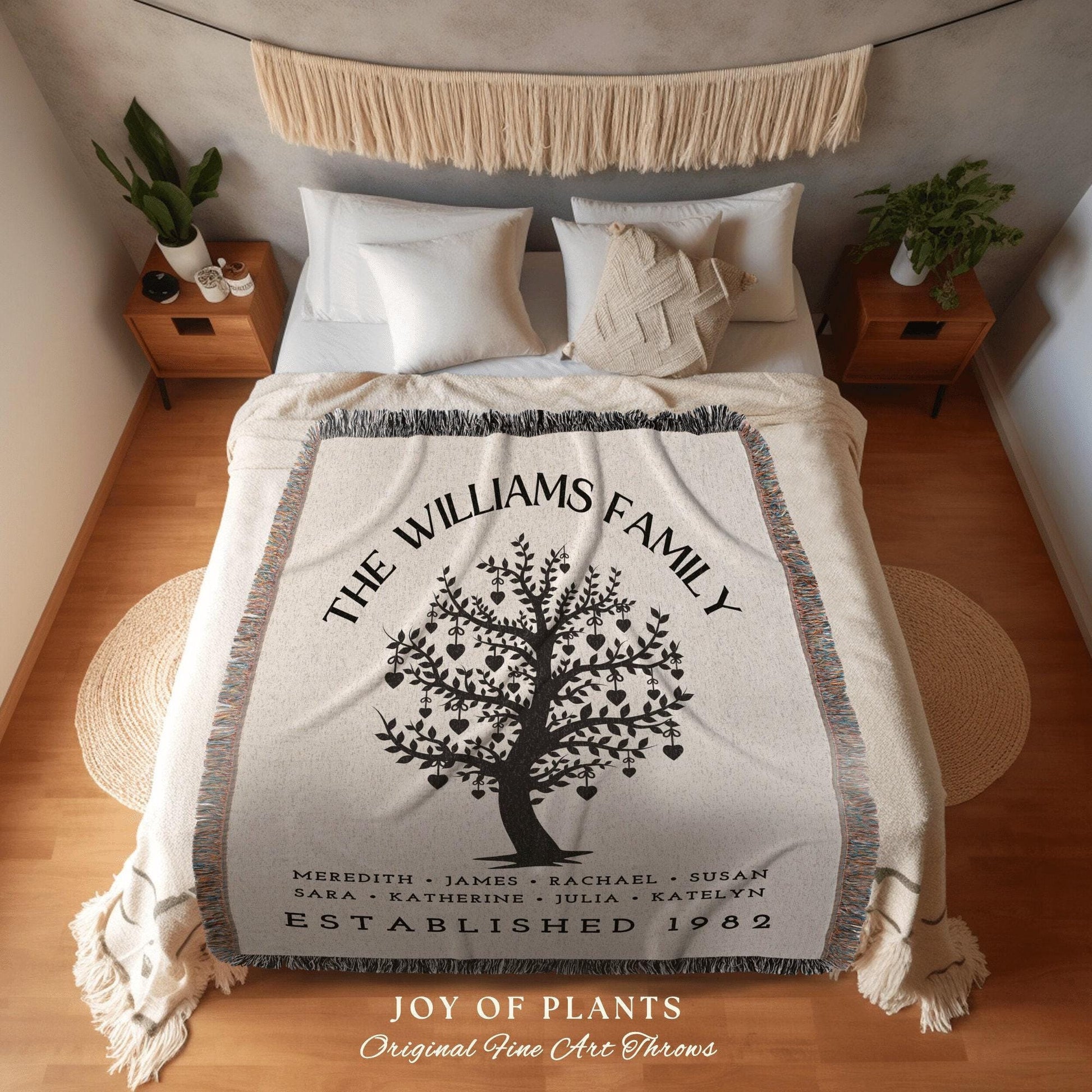 Meaningful Family Blanket Woven | Custom Family Tree Personalized Tapestry Meaningful Unique Thoughtful Gift for Mom Sentimental Family Gift